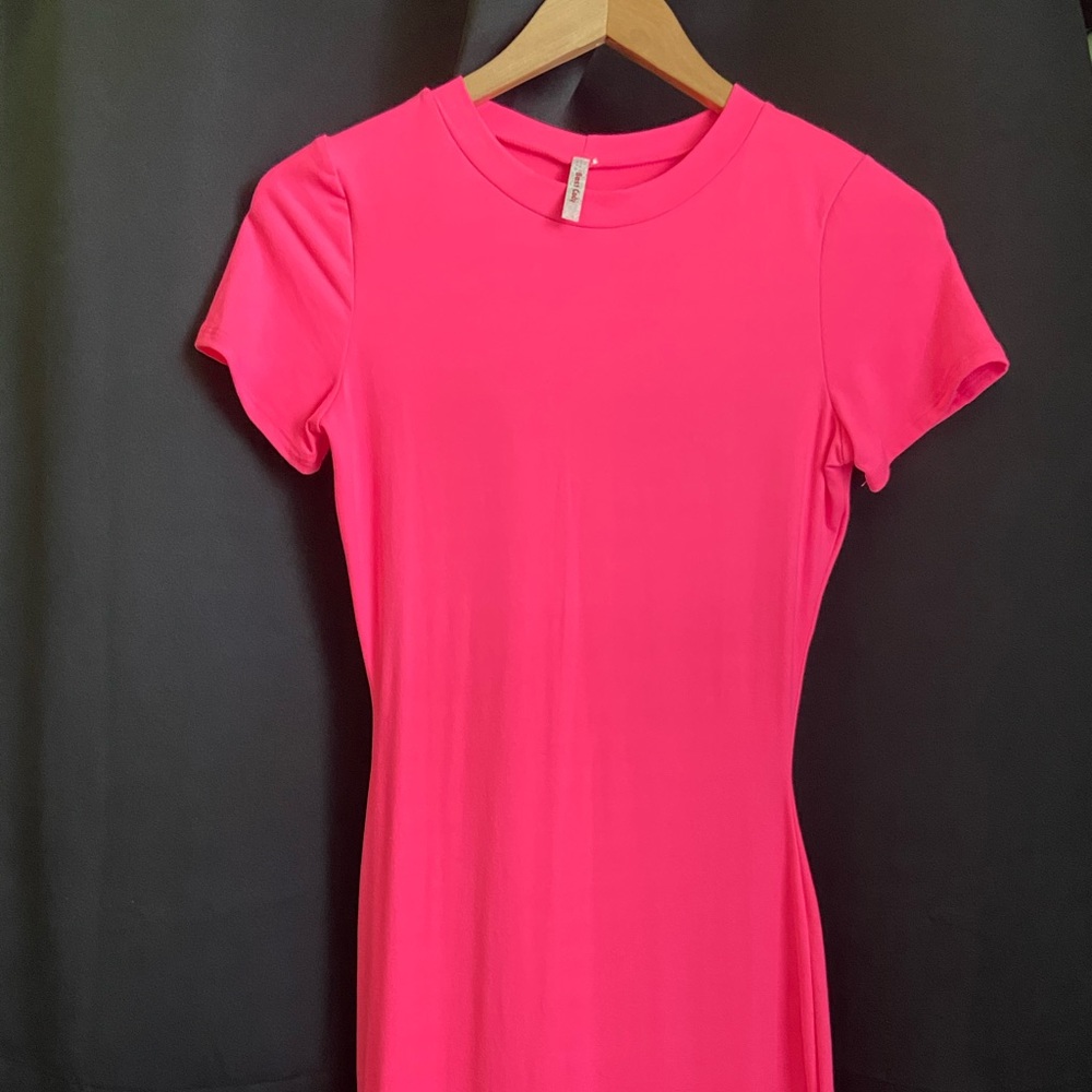 Bright pink long bodycon dress
